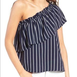 BP navy blue striped one shoulder top
